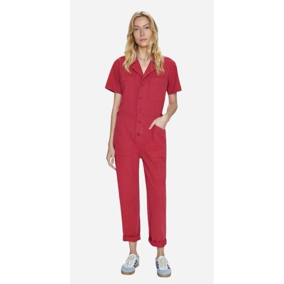 Pistola Grover Jumpsuit Rouge Red Utility Coverall Women's L Button Front NWT